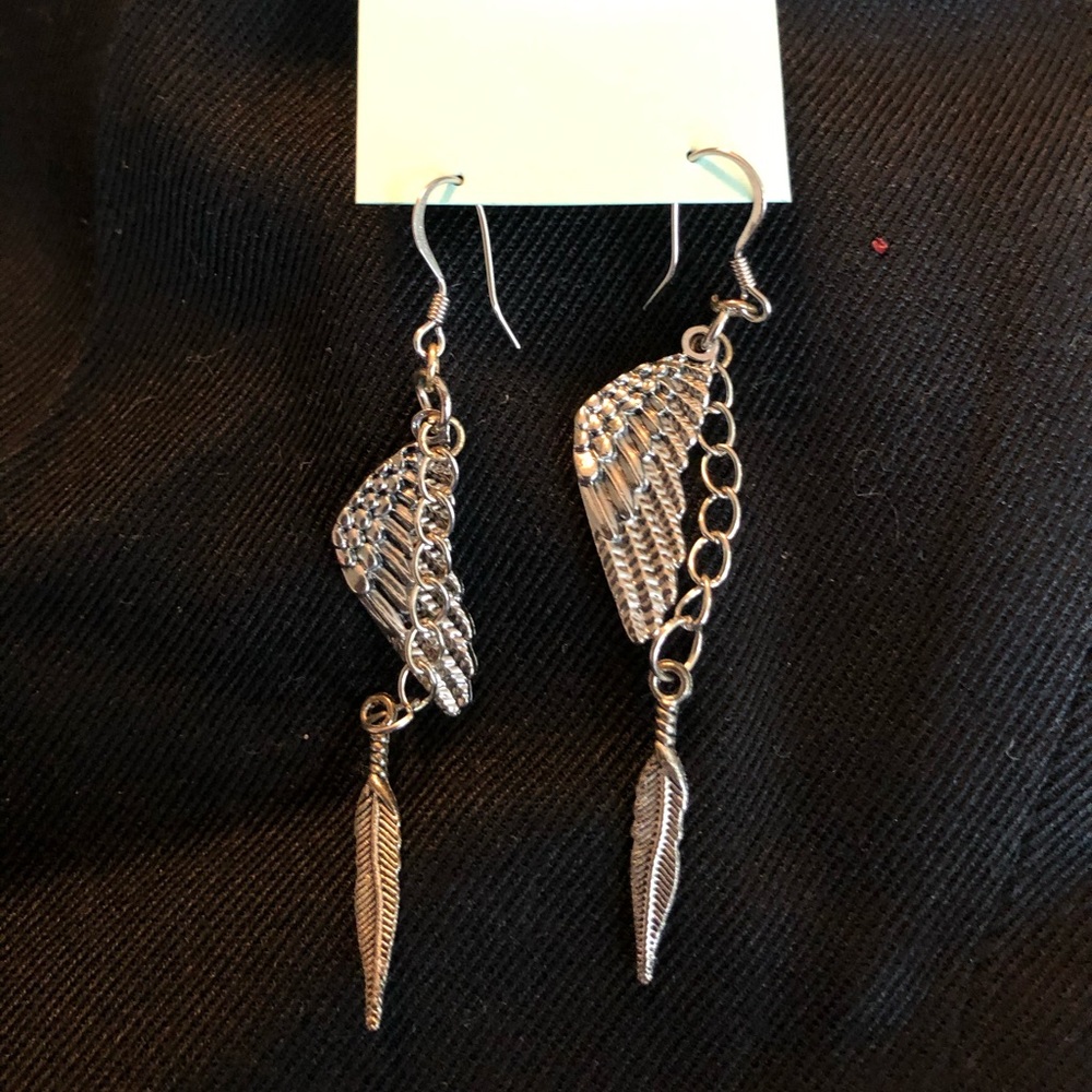 Silver feather earrings